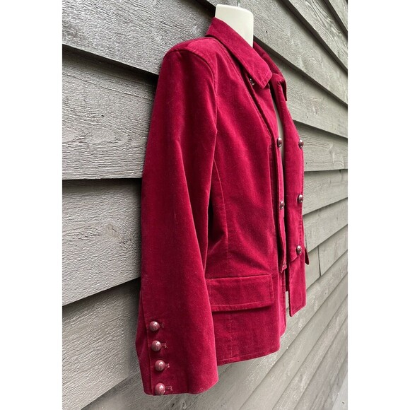 Talbots Velvet Petite Blazer Jacket Women’s 8P Red Wine Military Pea Coat Button - Picture 5 of 16